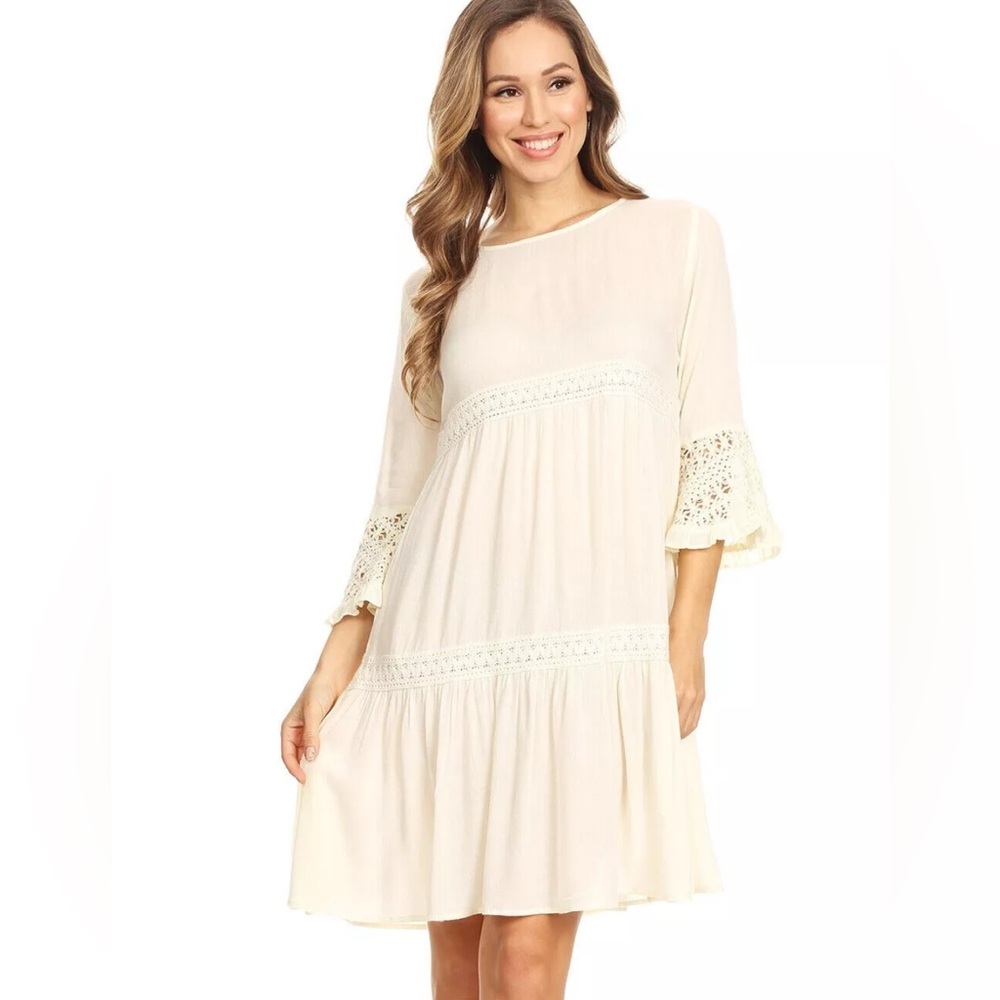 Anna Kaci Peasant Crochet Dress